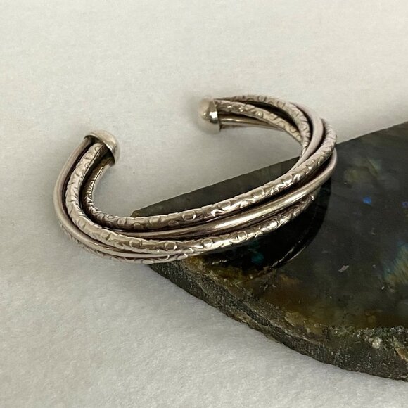 Sterling Silver 925 Heavy Chunky Twisted 5 Band Woven Cuff Bracelet Sz 6.5" 40g - Picture 5 of 16